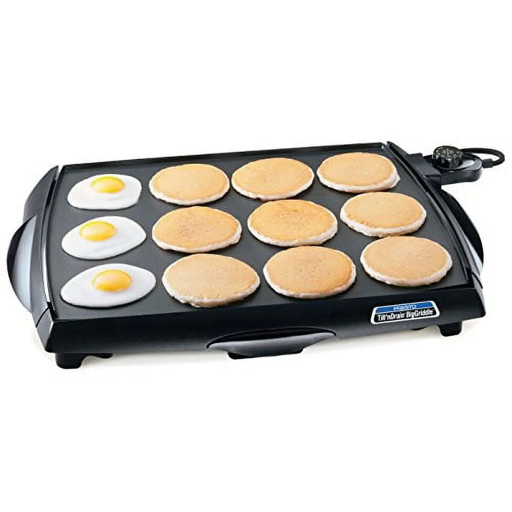 Presto Tilt'nDrain Big Griddle Electric Cool-Touch Griddle 07046 Black Hand C Mart