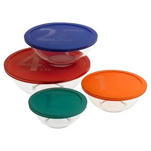 Pyrex bowls with BPA-free plastic lids
