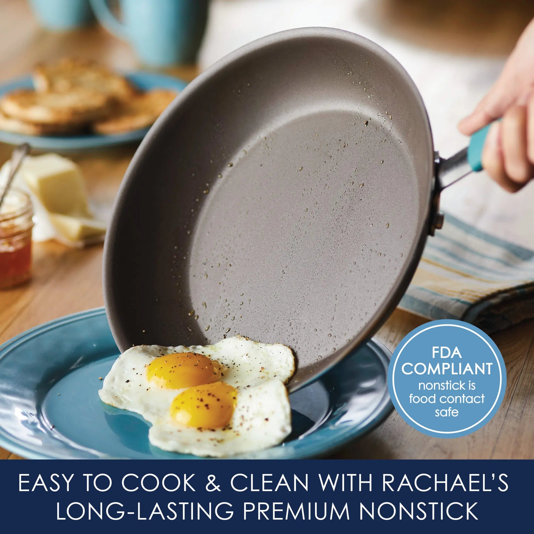 Rachael Ray Cucina 10 Piece Porcelain Enamel Nonstick Pots and Pans Set, Agave Blue Hand C Mart