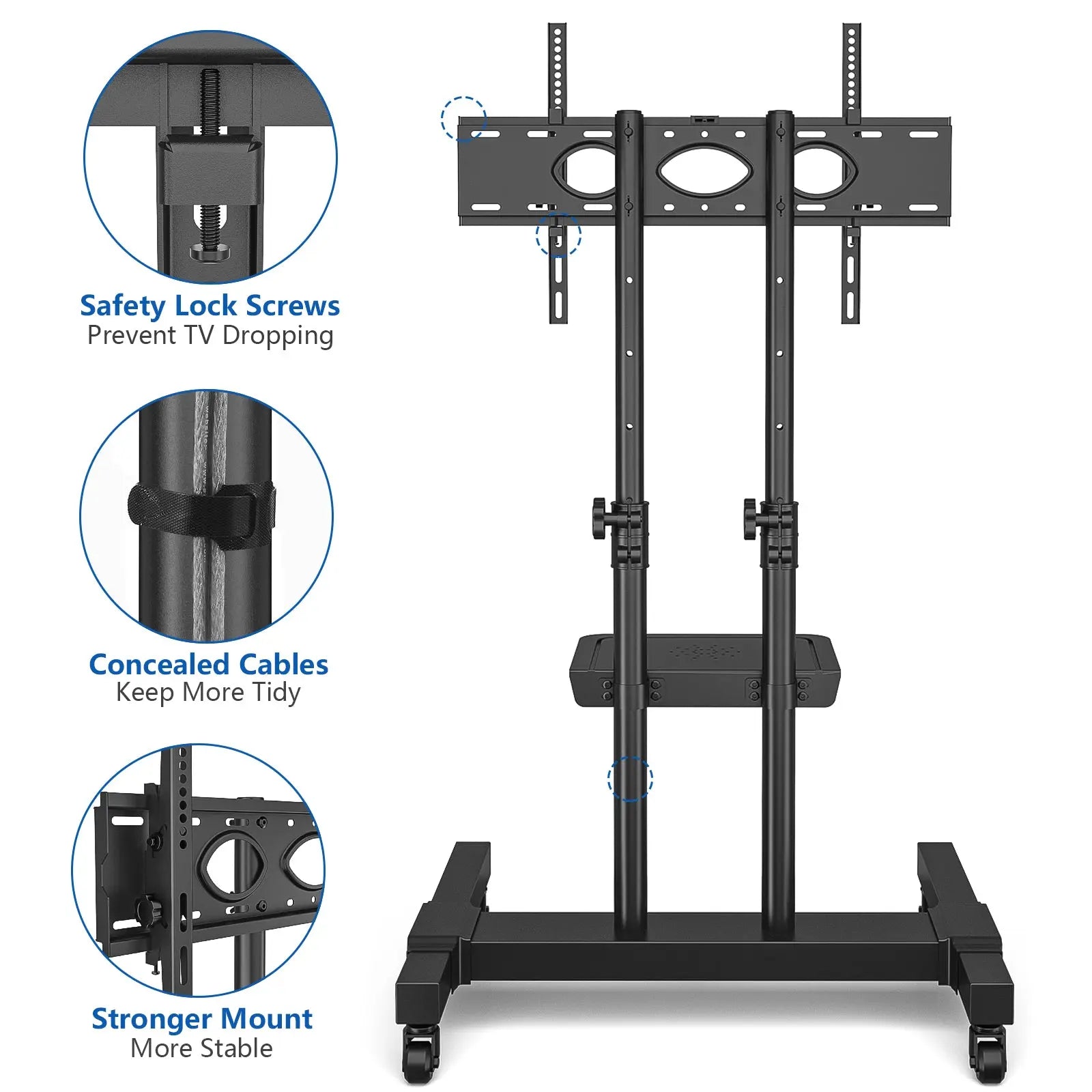 Rolling TV Stand Wheels for TVs up to 80 inch Tilt Upgraded TV Cart, Black Hand C Mart