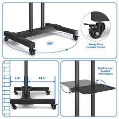 Rolling TV Stand Wheels for TVs up to 80 inch Tilt Upgraded TV Cart, Black Hand C Mart