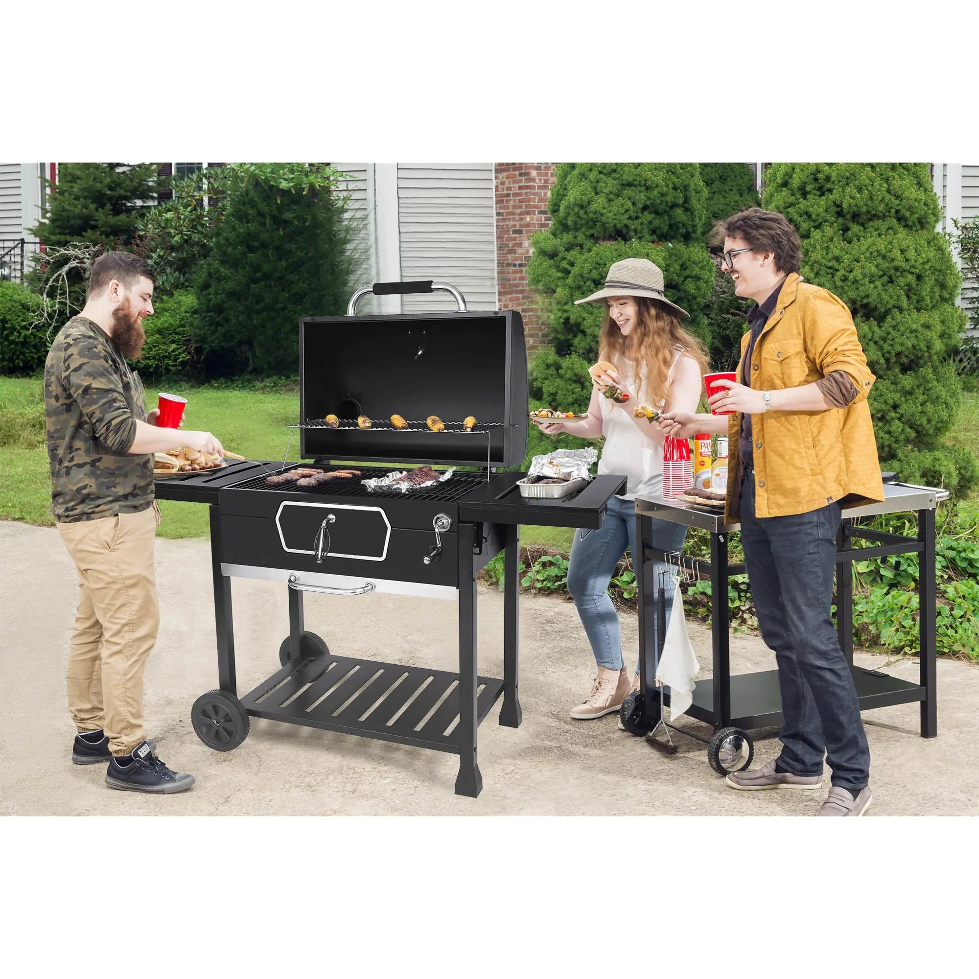 Royal Gourmet 30" CD2030AN Deluxe Charcoal Grill, BBQ Smoker Picnic Camping Patio Backyard Cooking, Black Hand C Mart