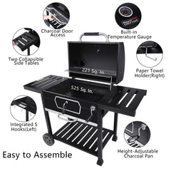 Royal Gourmet 30" CD2030AN Deluxe Charcoal Grill, BBQ Smoker Picnic Camping Patio Backyard Cooking, Black Hand C Mart