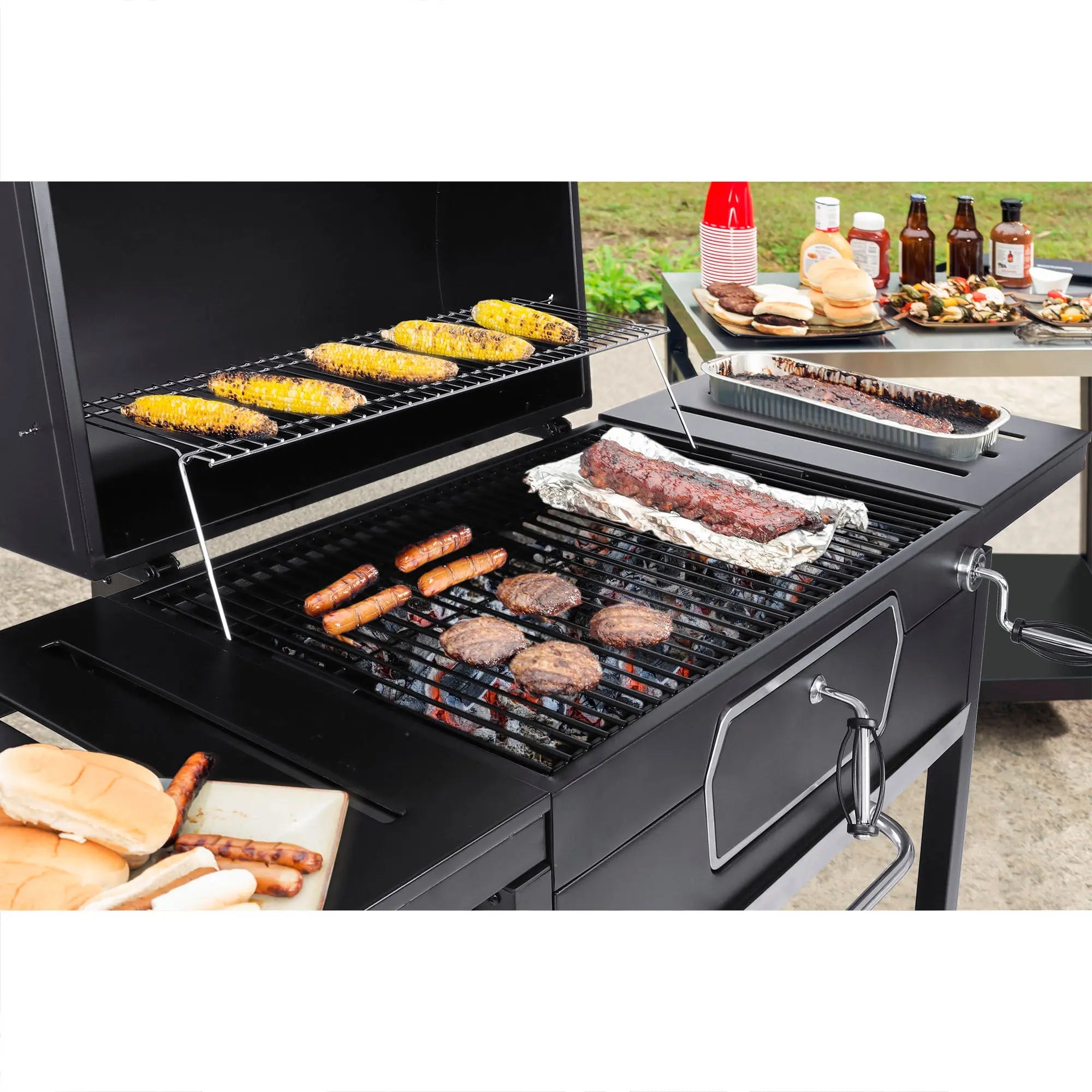 Royal Gourmet 30" CD2030AN Deluxe Charcoal Grill, BBQ Smoker Picnic Camping Patio Backyard Cooking, Black Hand C Mart