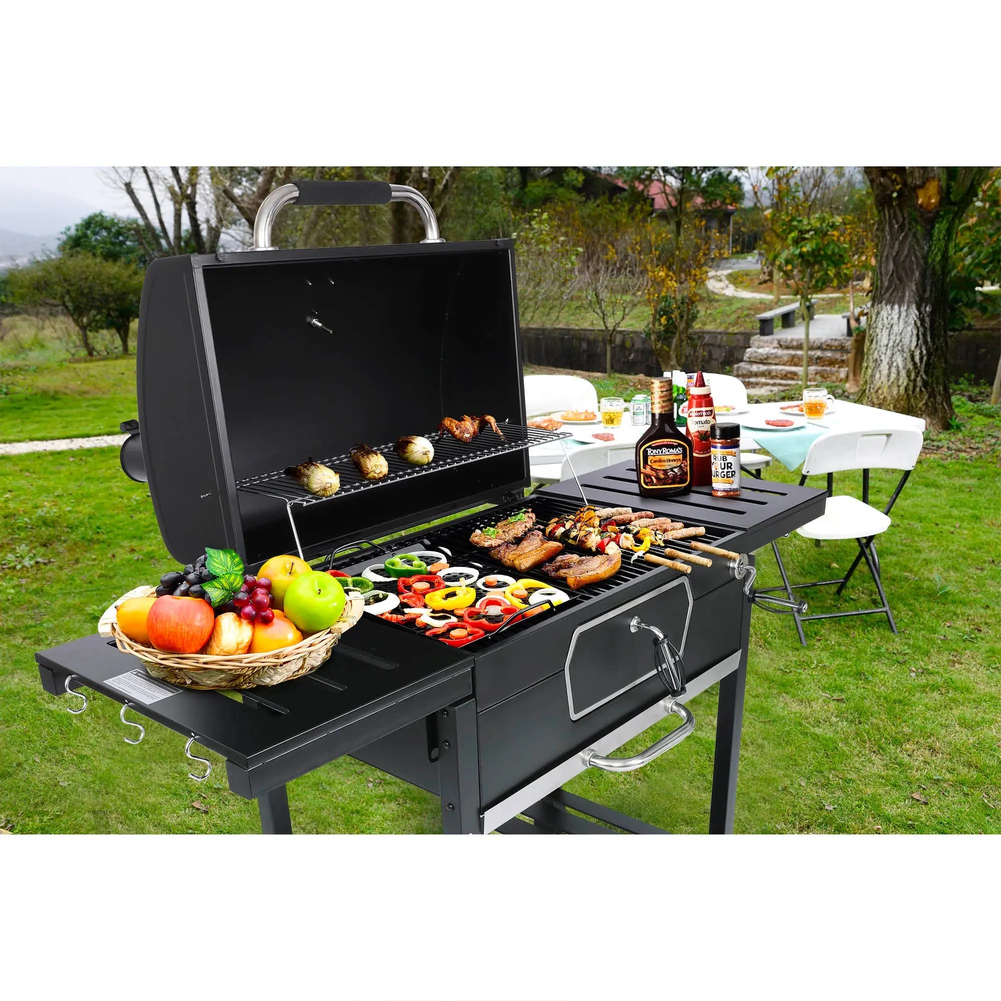 Royal Gourmet 30" CD2030AN Deluxe Charcoal Grill, BBQ Smoker Picnic Camping Patio Backyard Cooking, Black Hand C Mart