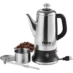 SKYSHALO 12-Cup Electric Percolator Coffee Pot Stainless Steel Coffee Maker Silver Hand C Mart