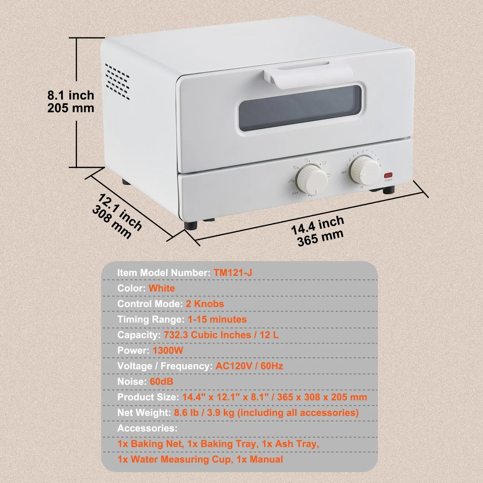 SKYSHALO 1300W 7-Mode 12L Steam Oven Toaster Oven 5-in-1 Countertop Convection Oven Hand C Mart