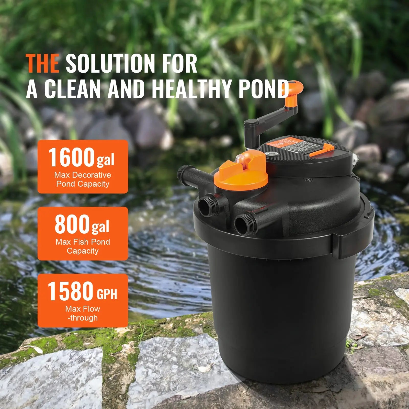 SKYSHALO 1600Gal 1580GPH Bio Pressure Pond Filter Koi Pond Filter with 13W UV Hand C Mart