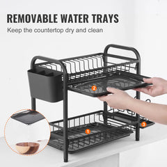 SKYSHALO 2-Tier Dish Drying Rack Dish Drainer Carbon Steel Kitchen Utensil Rack Hand C Mart