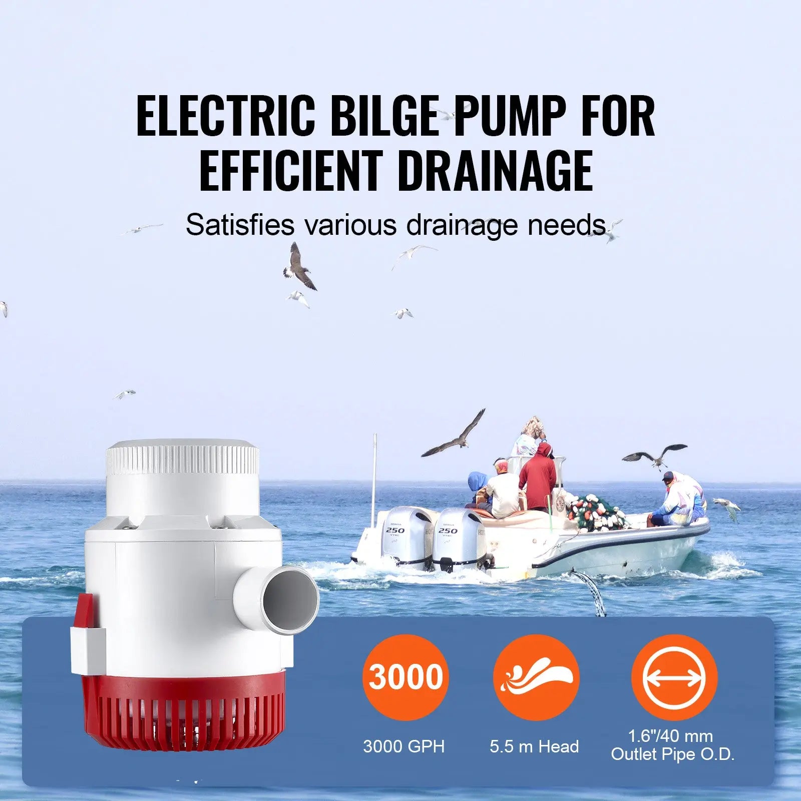 SKYSHALO 3000GPH 12V Electric Bilge Pump Marine Immersible Water Pump Hand C Mart