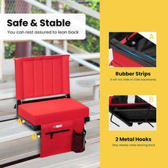 SPECSTAR Portable Stadium Seat for Bleachers with Back Support, Folding Bleacher Chair with Cup Holder and Shoulder Strap Hand C Mart