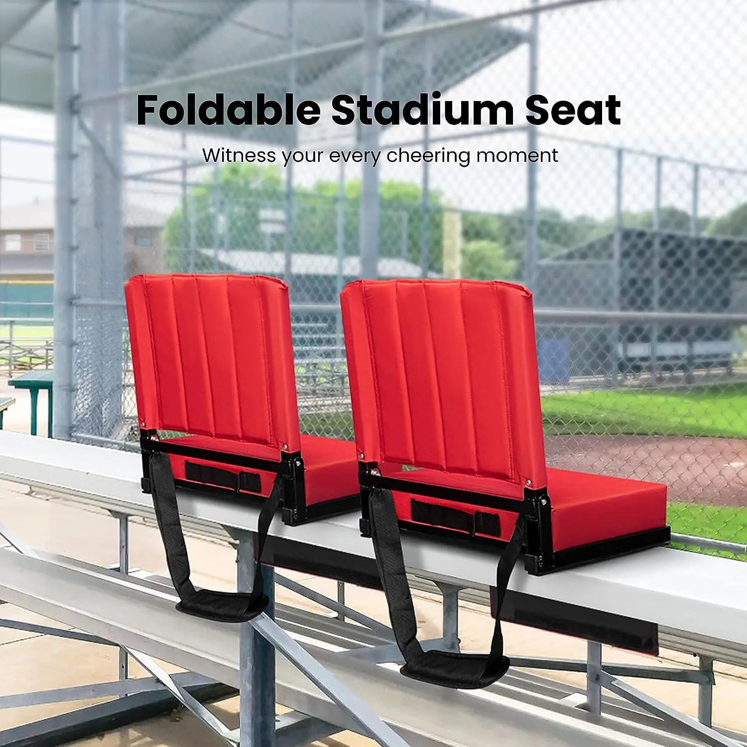 SPECSTAR Portable Stadium Seat for Bleachers with Back Support, Folding Bleacher Chair with Cup Holder and Shoulder Strap Hand C Mart