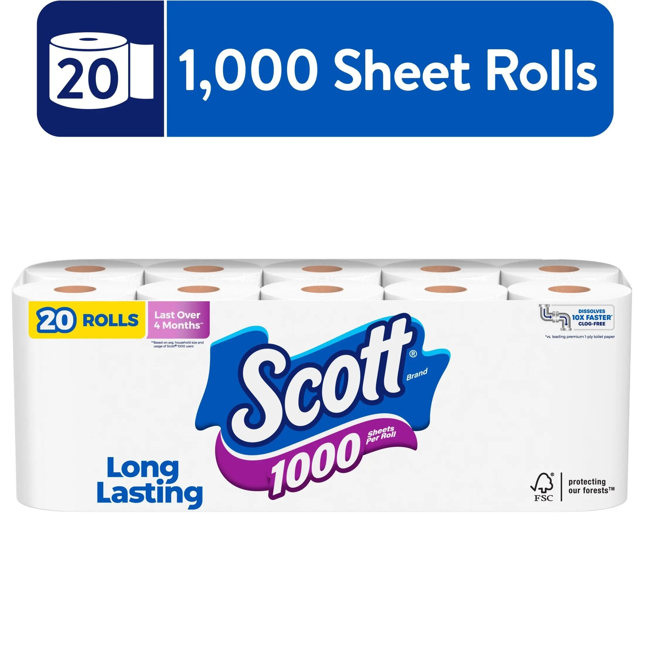 Scott 1000 Toilet Paper, 20 Rolls, 1,000 Sheets Per Roll Hand C Mart