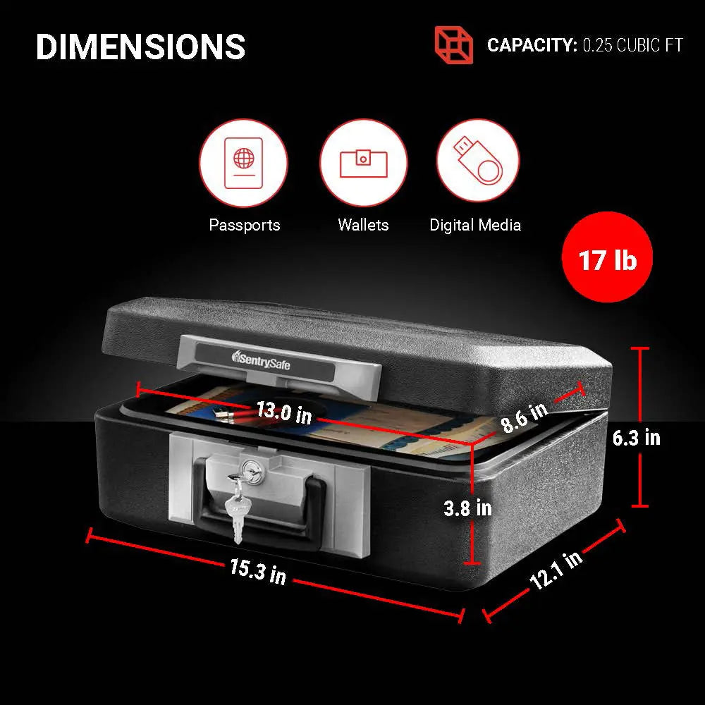 SentrySafe 1160 Fire-Resistant Box Safe with Key Lock 0.25 cu. ft., Black Hand C Mart