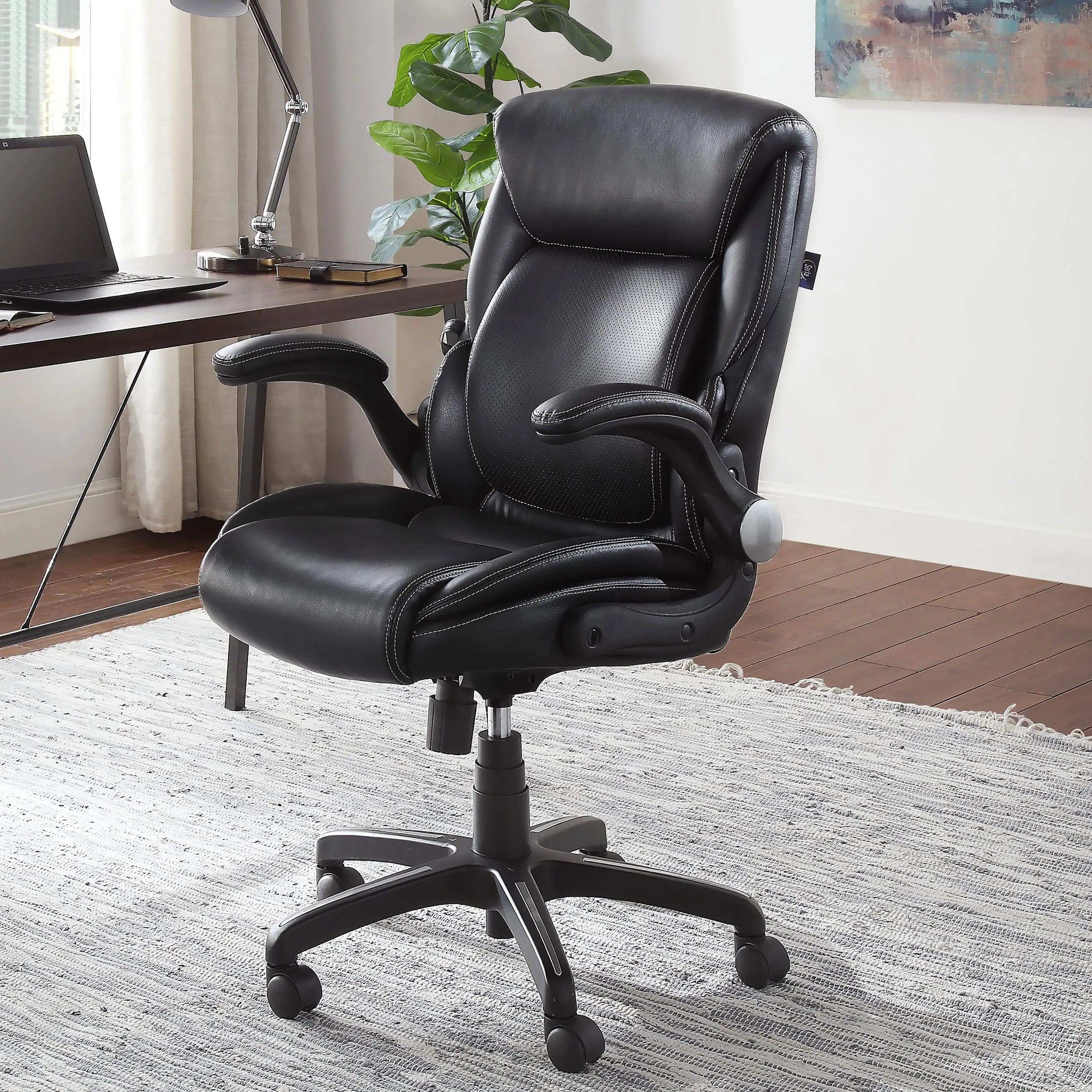 Serta Air Lumbar Bonded Leather Manager Office Chair, Black Hand C Mart