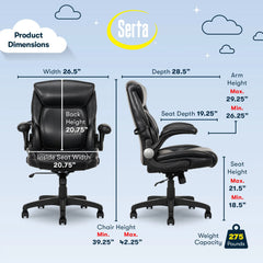 Serta Air Lumbar Bonded Leather Manager Office Chair, Black Hand C Mart