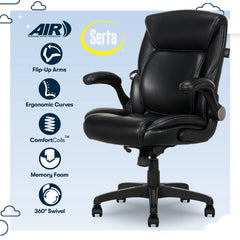 Serta Air Lumbar Bonded Leather Manager Office Chair, Black Hand C Mart