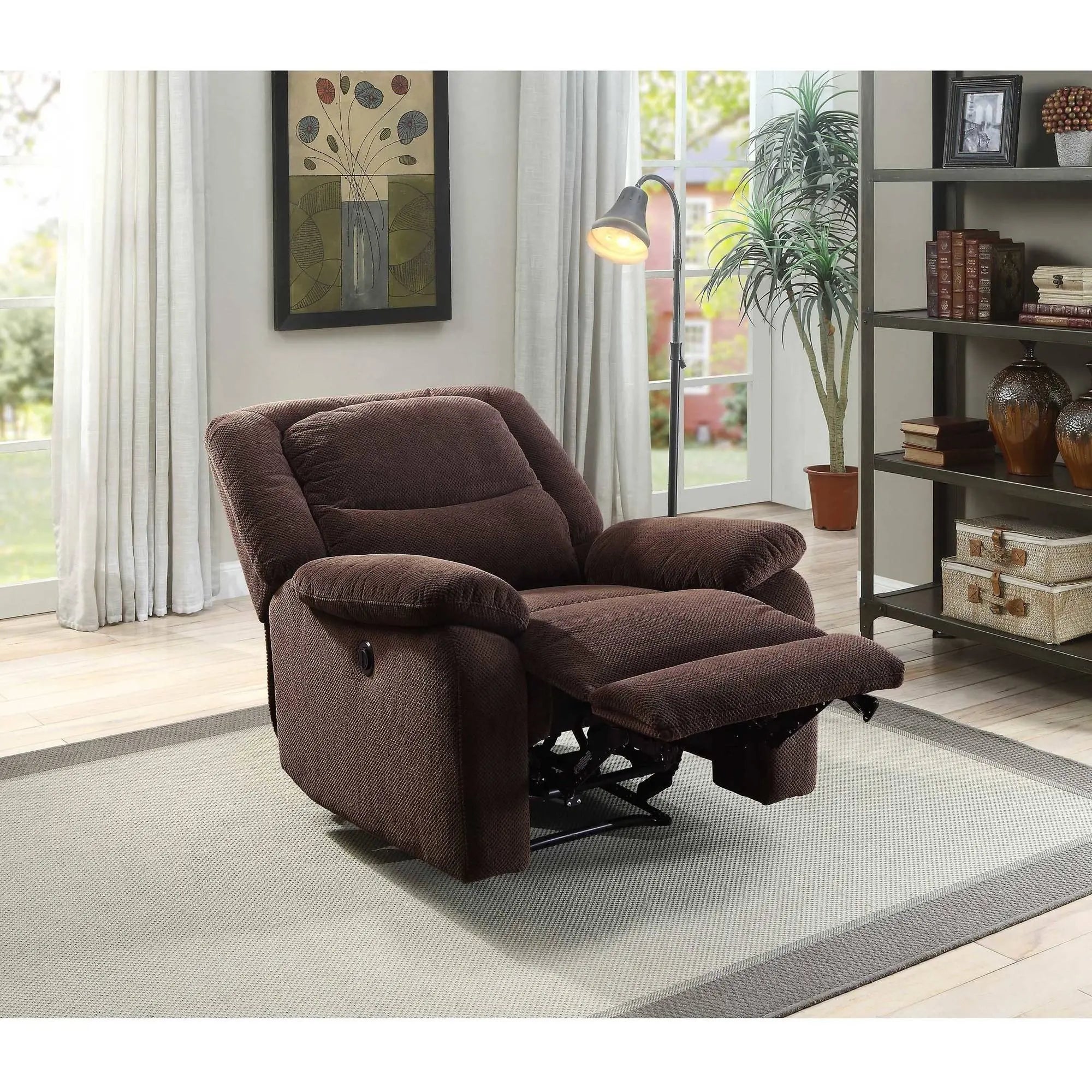 Serta Push-Button Power Recliner with Deep Body Cushions, Brown Fabric Hand C Mart