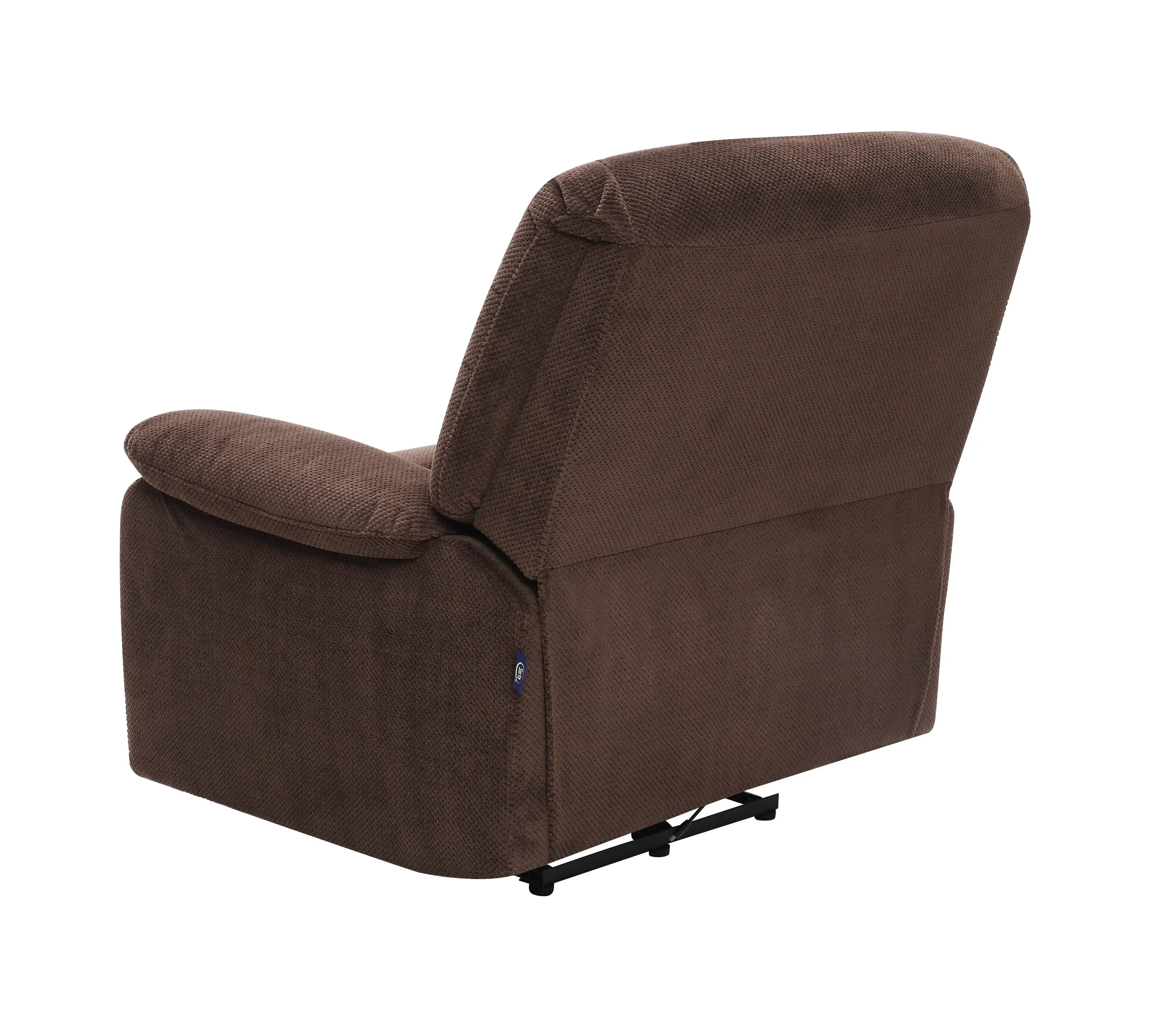 Serta Push-Button Power Recliner with Deep Body Cushions, Brown Fabric Hand C Mart