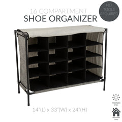 Simplify 16 Compartment 4 Tier Fabric Shoe Cubby in Black Hand C Mart