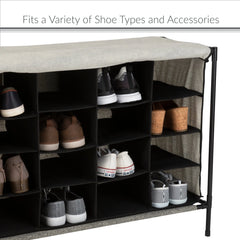 Simplify 16 Compartment 4 Tier Fabric Shoe Cubby in Black Hand C Mart