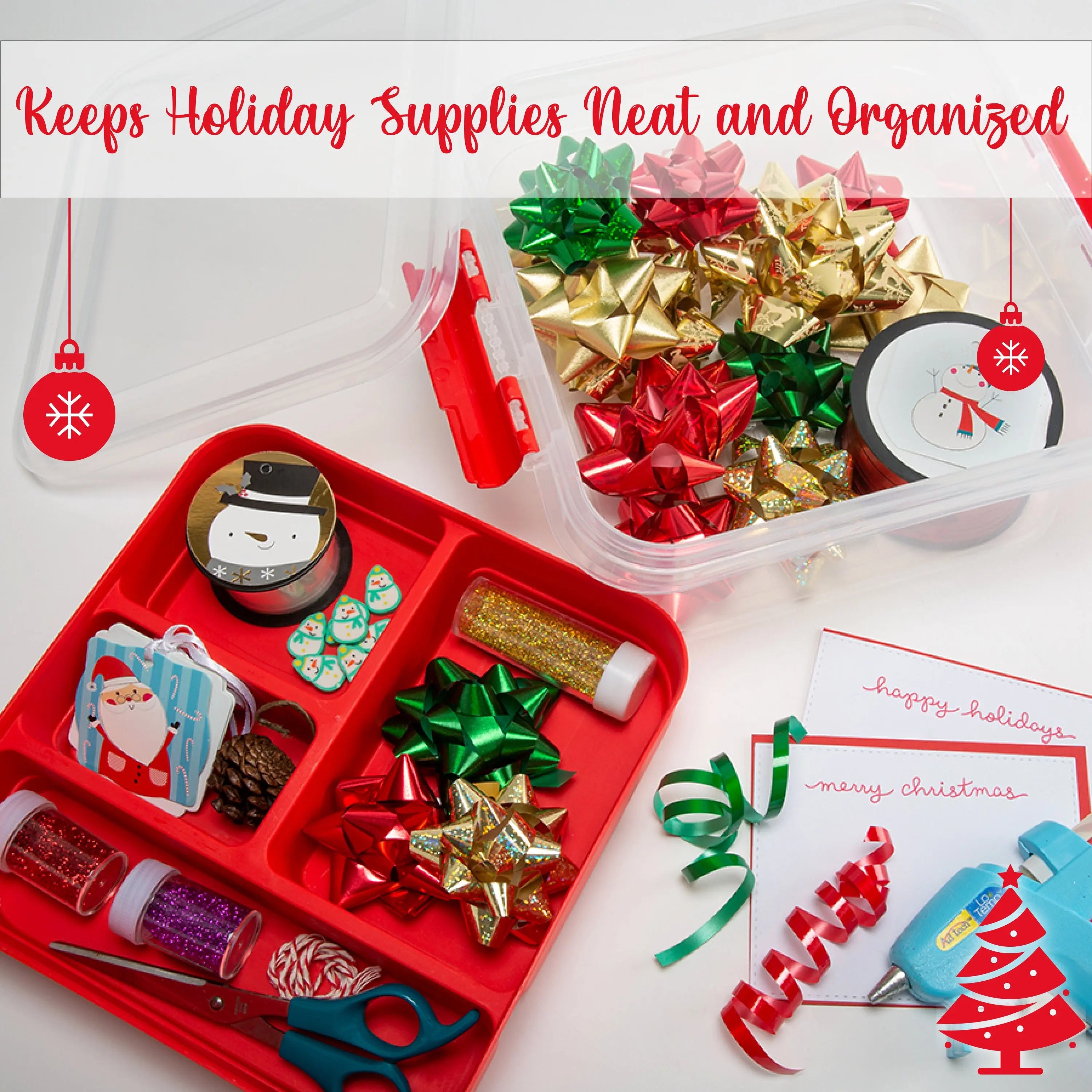 Simplify red storage box holding ribbons and bows neatly organized
