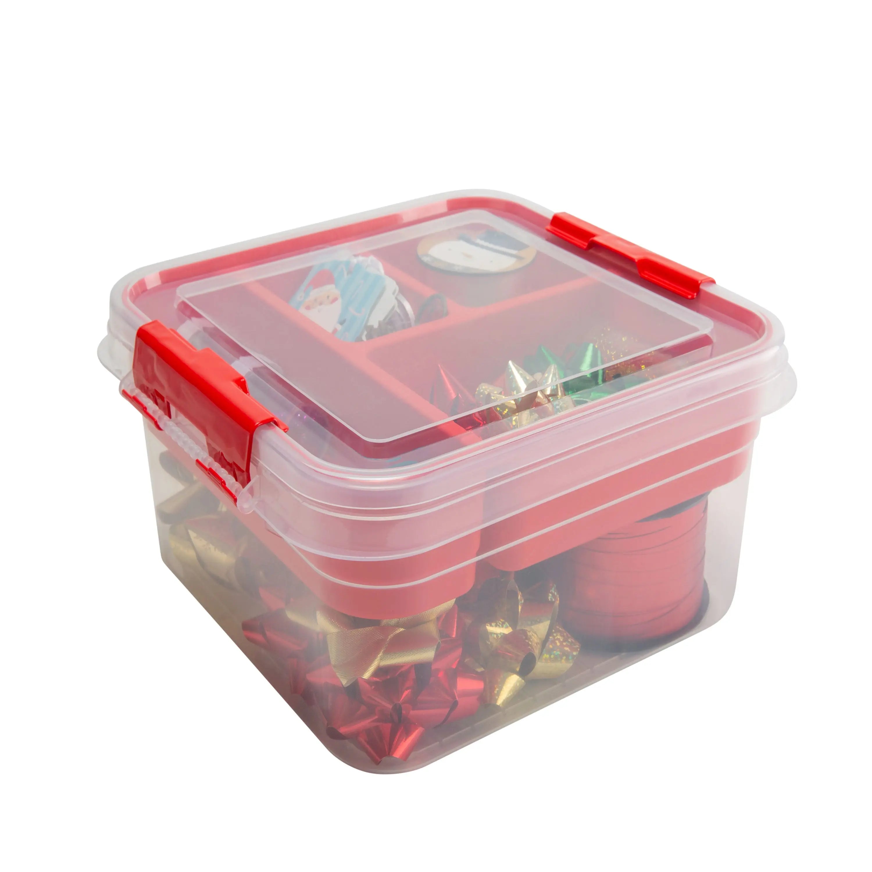 Simplify storage box filled with holiday wrapping accessories
