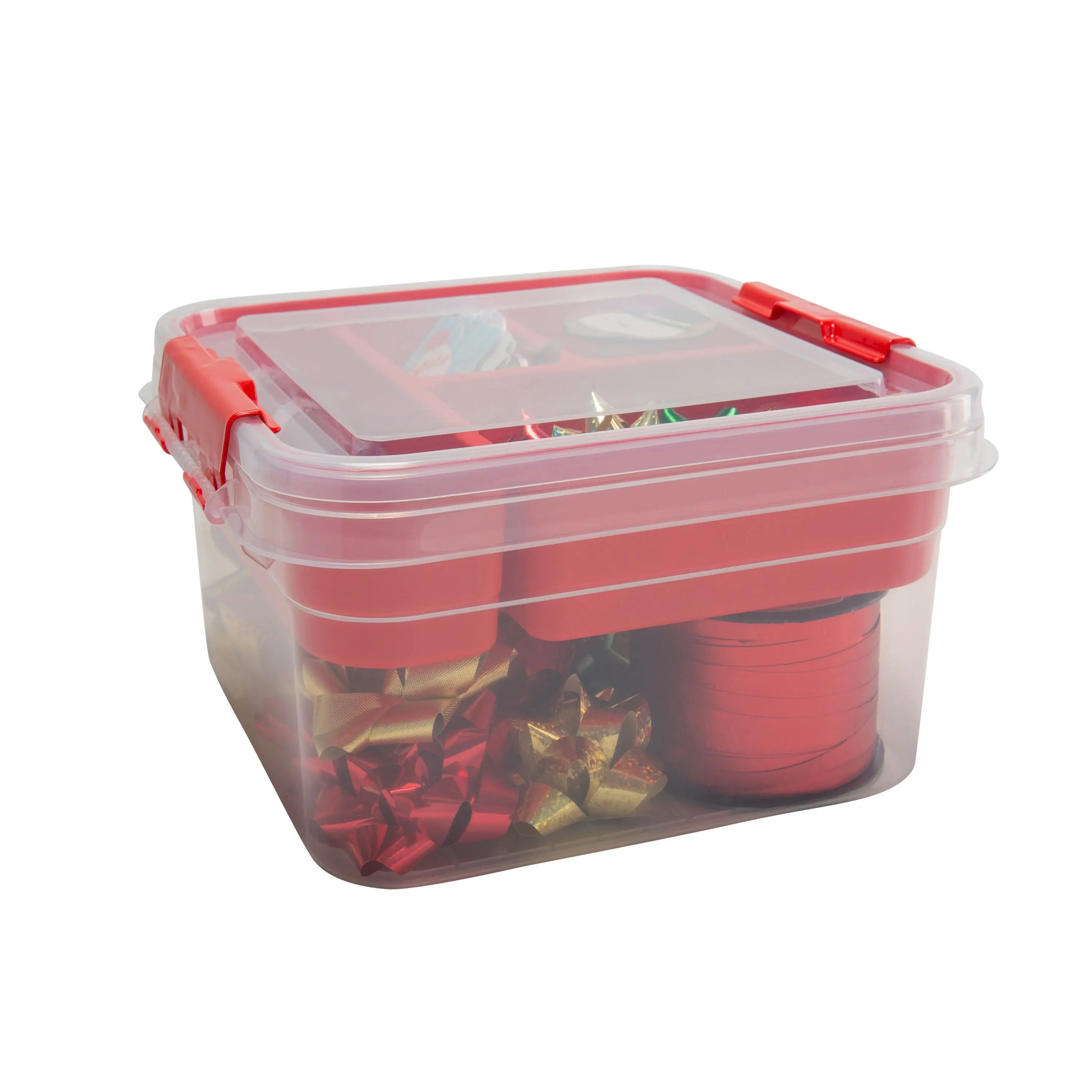 Simplify 5 Compartment Gift Supply Plastic Storage Box in Red Hand C Mart