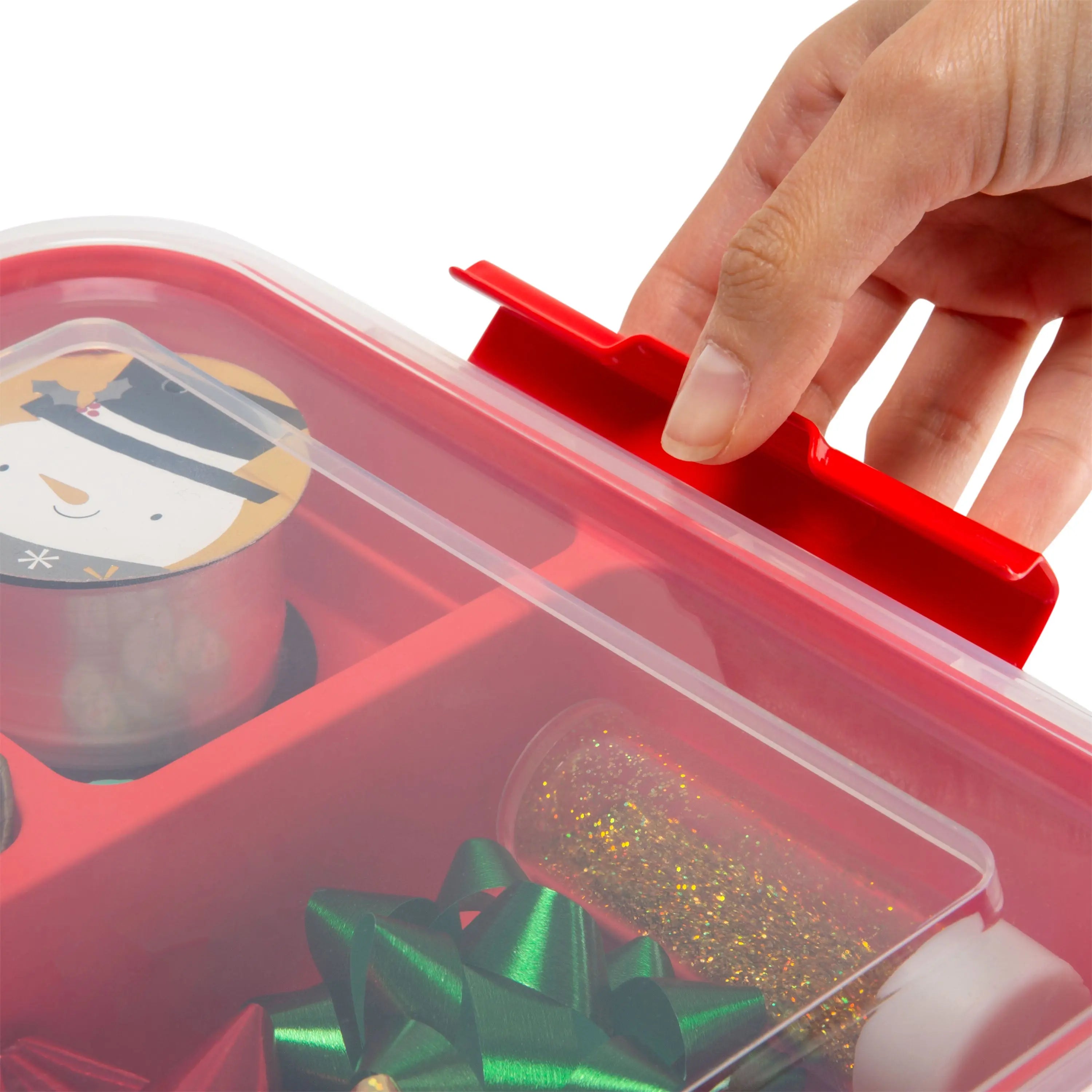 Simplify 5 Compartment Gift Supply Plastic Storage Box in Red Hand C Mart