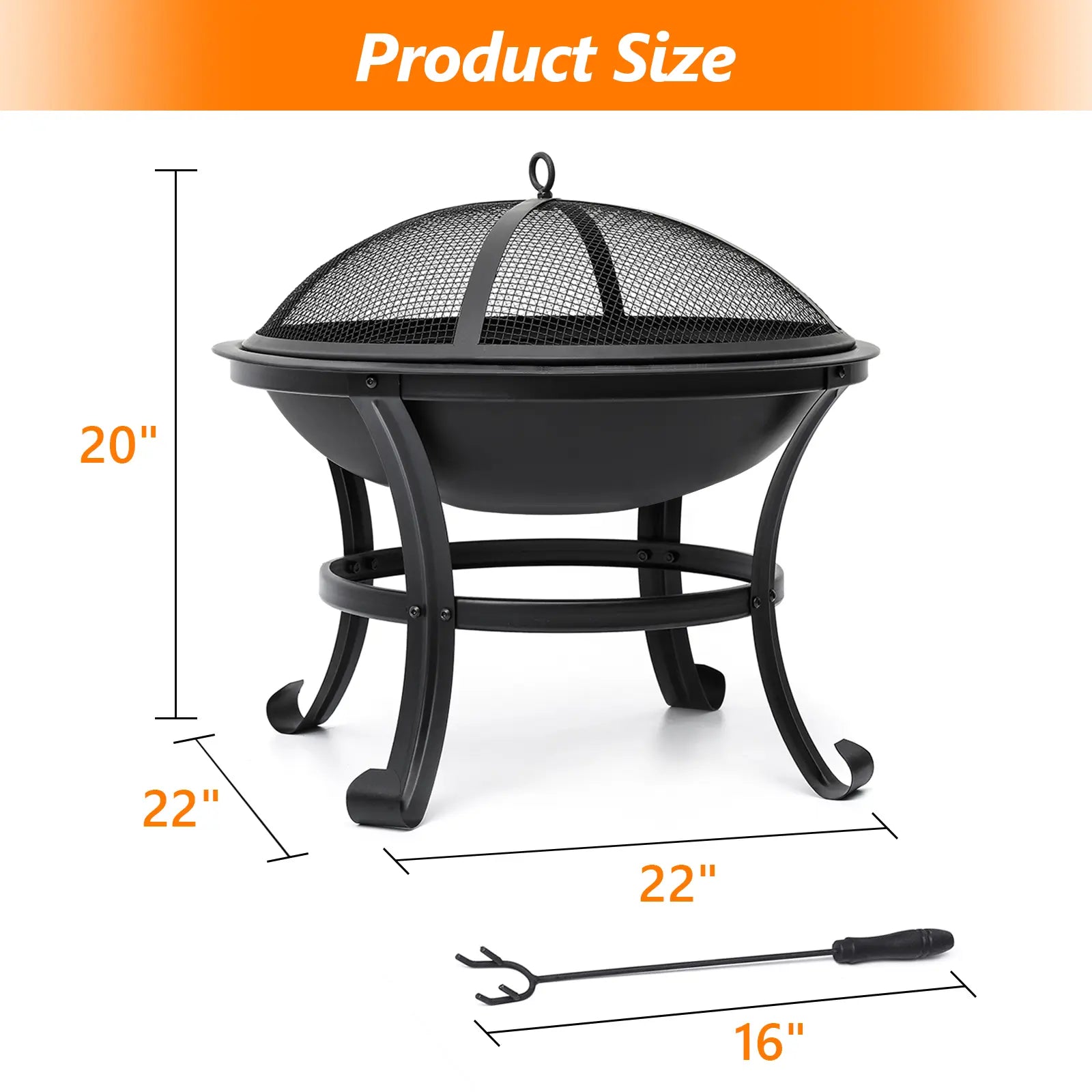 SinglyFire 22 inch Fire Pit for Outside Portable Wood Burning Fire Pit Outdoor Small Firepit Bowl Thick Steel Stand with Spark Screen, Log Grate, Poker for Patio Camping Hand C Mart