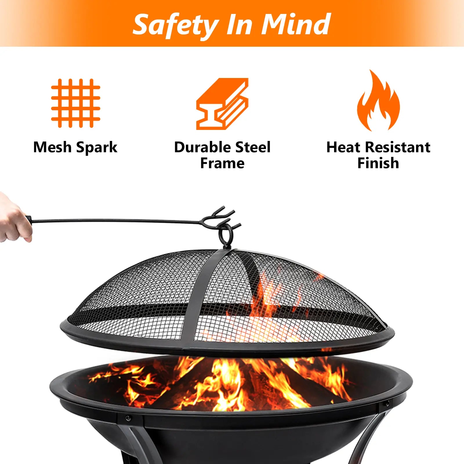 SinglyFire 22 inch Fire Pit for Outside Portable Wood Burning Fire Pit Outdoor Small Firepit Bowl Thick Steel Stand with Spark Screen, Log Grate, Poker for Patio Camping Hand C Mart