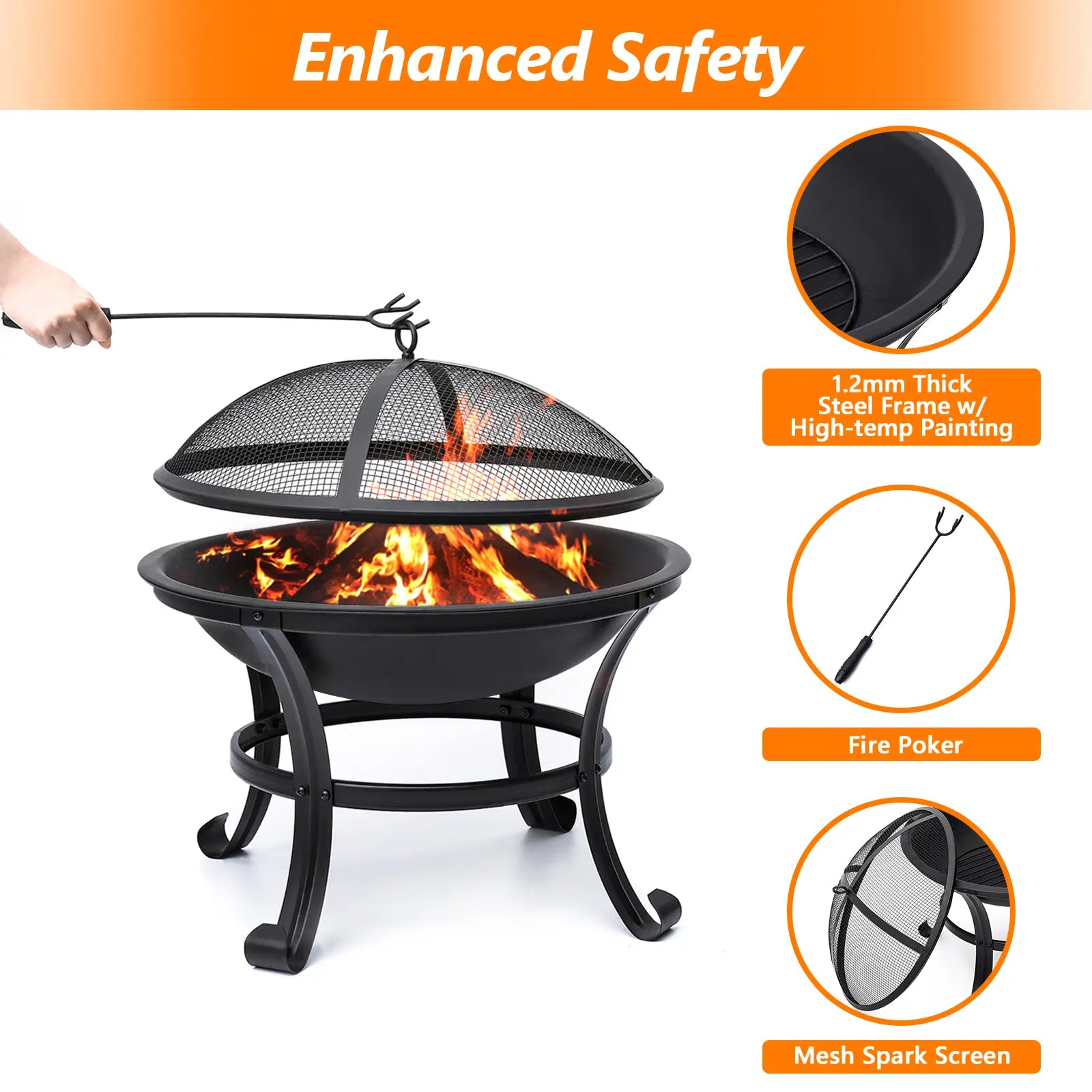 SinglyFire 22 inch Fire Pit for Outside Portable Wood Burning Fire Pit Outdoor Small Firepit Bowl Thick Steel Stand with Spark Screen, Log Grate, Poker for Patio Camping Hand C Mart