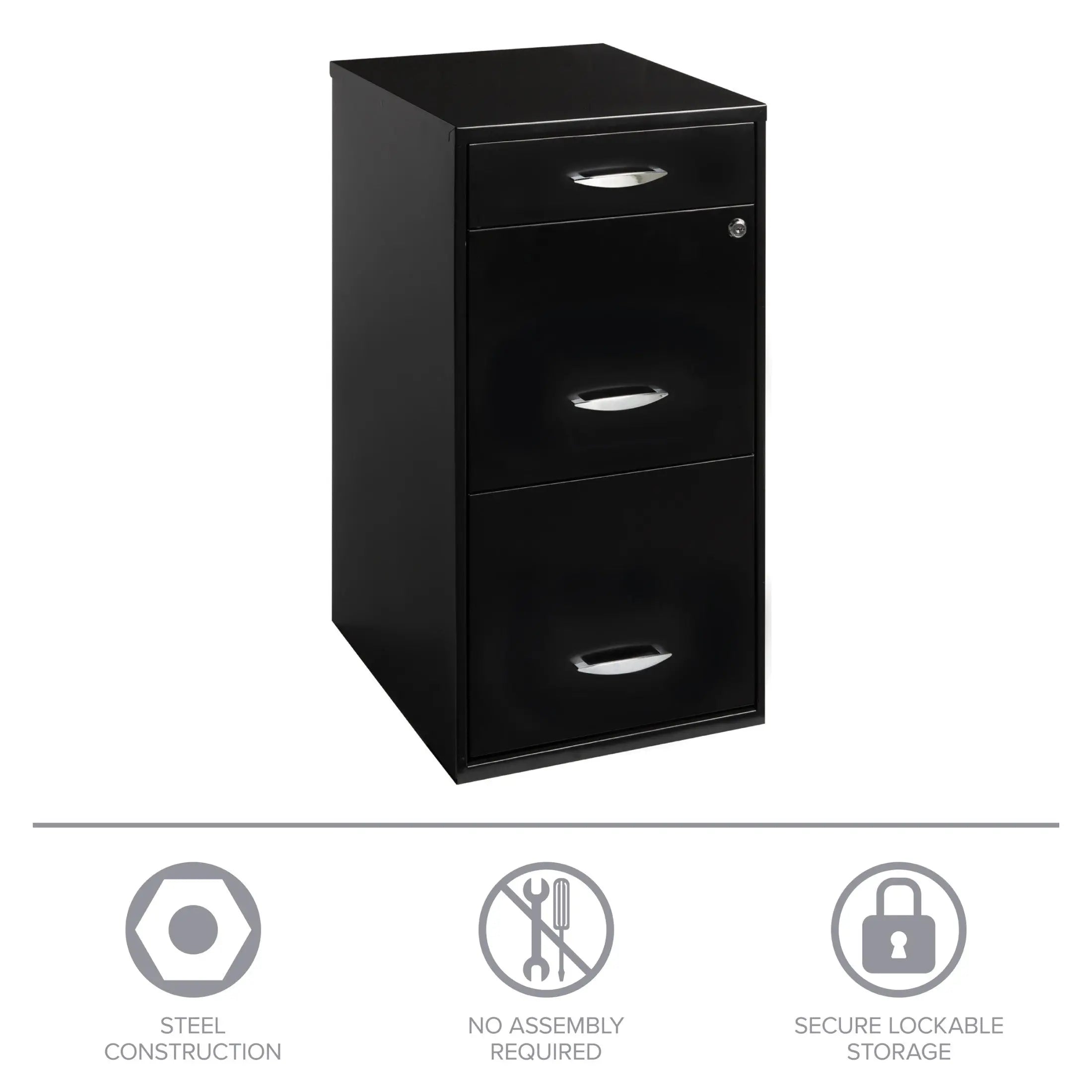 Space Solutions 3 Drawer Letter Width Vertical File Cabinet with Pencil Drawer, Black Hand C Mart