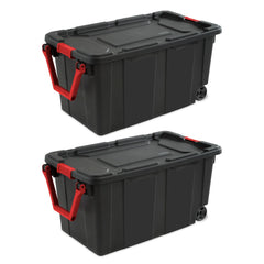 Sterilite 40 Gallon Wheeled Industrial Tote Plastic, Black, Set of 2 Hand C Mart