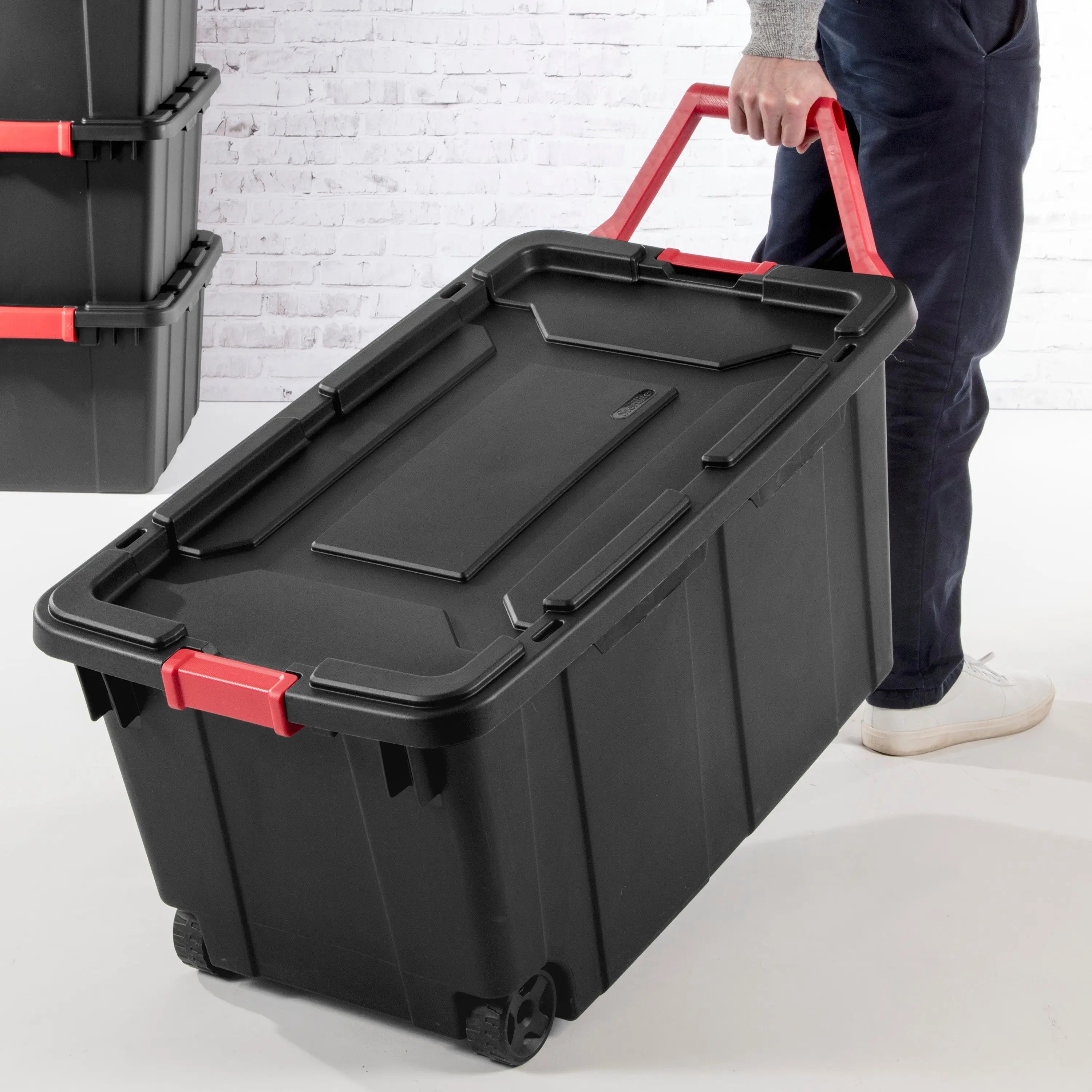 Sterilite 40 Gallon Wheeled Industrial Tote Plastic, Black, Set of 2 Hand C Mart