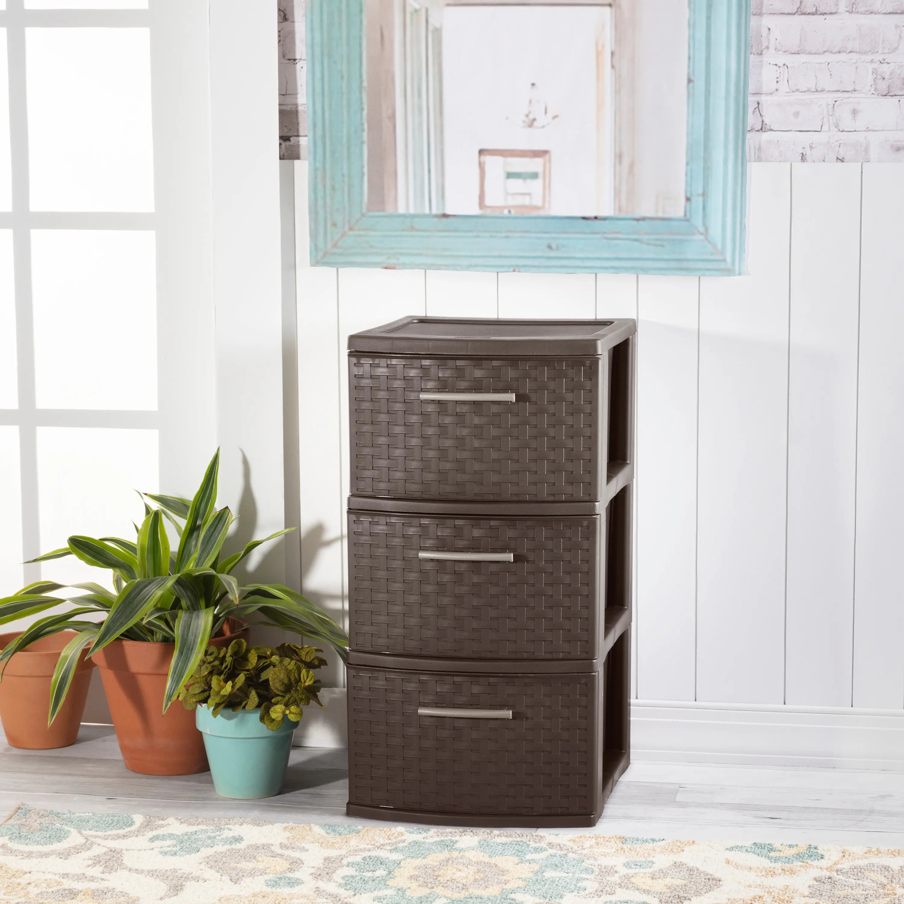 Sterilite 5.5 cu ft Brown Storage Unit 24 in. H X 12.625 in. W X 15 in. D Stackable Hand C Mart