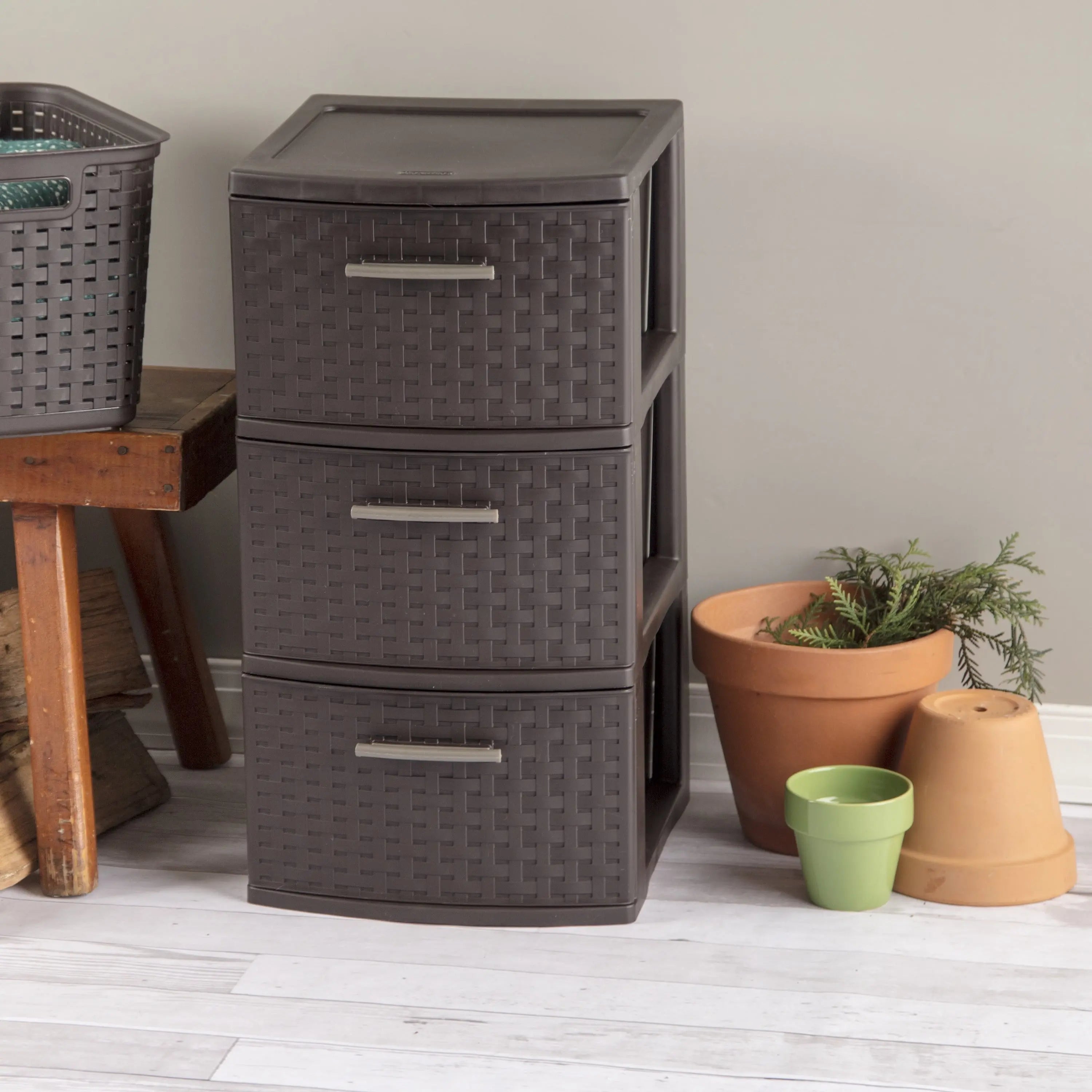 Sterilite 5.5 cu ft Brown Storage Unit 24 in. H X 12.625 in. W X 15 in. D Stackable Hand C Mart