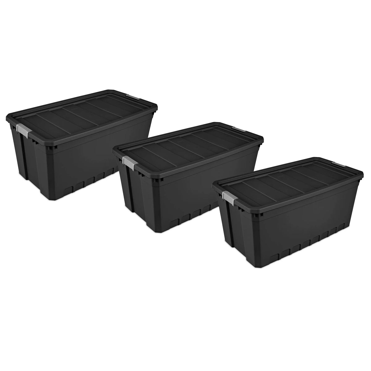 Sterilite 50 Gallon Stacker Tote Plastic, Black, Set of 3 Hand C Mart