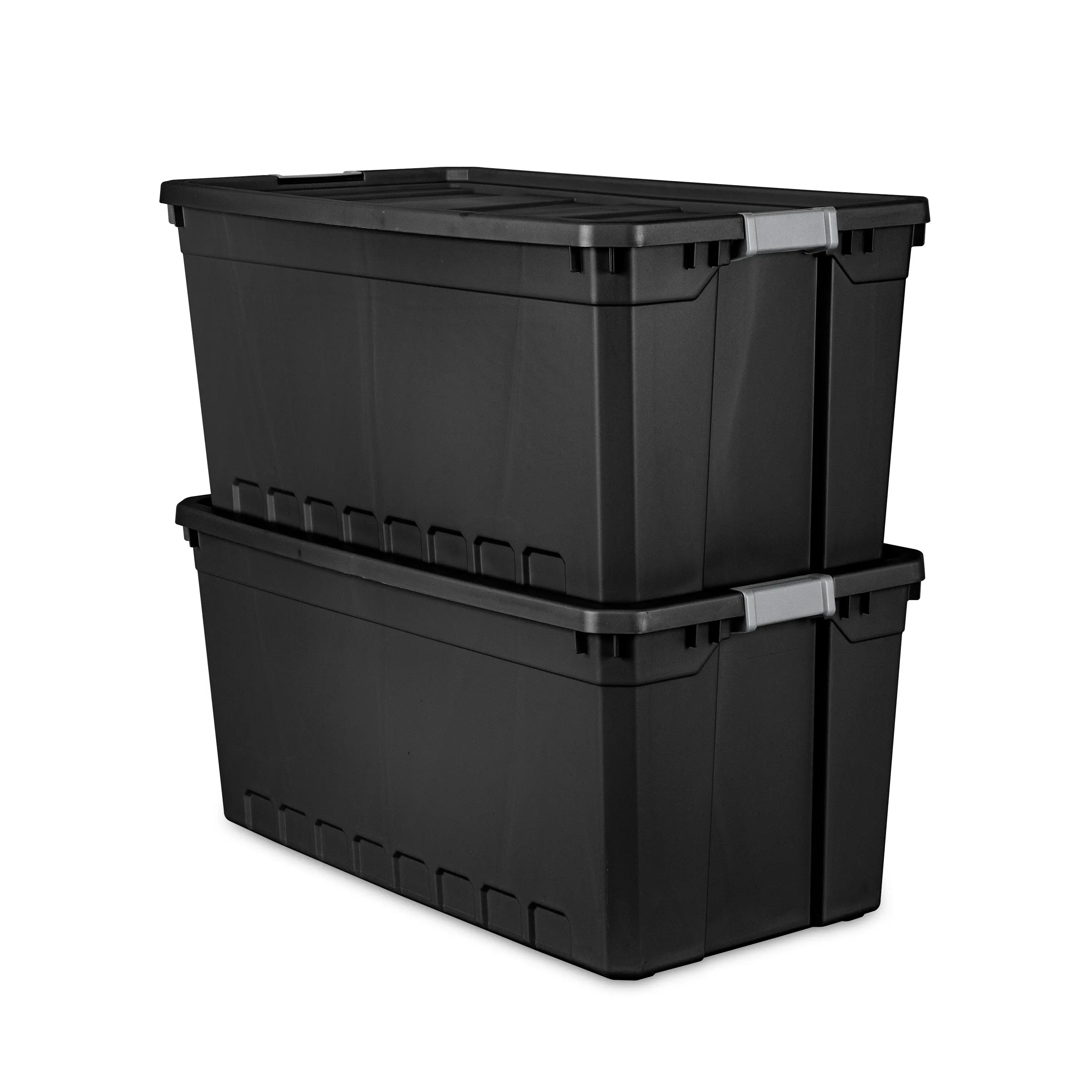 Sterilite 50 Gallon Stacker Tote Plastic, Black, Set of 3 Hand C Mart