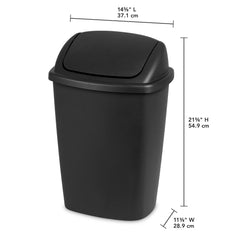 Sterilite 7.5 Gallon SwingTop Trash Can, Plastic, Kitchen, Black Trash Can Hand C Mart