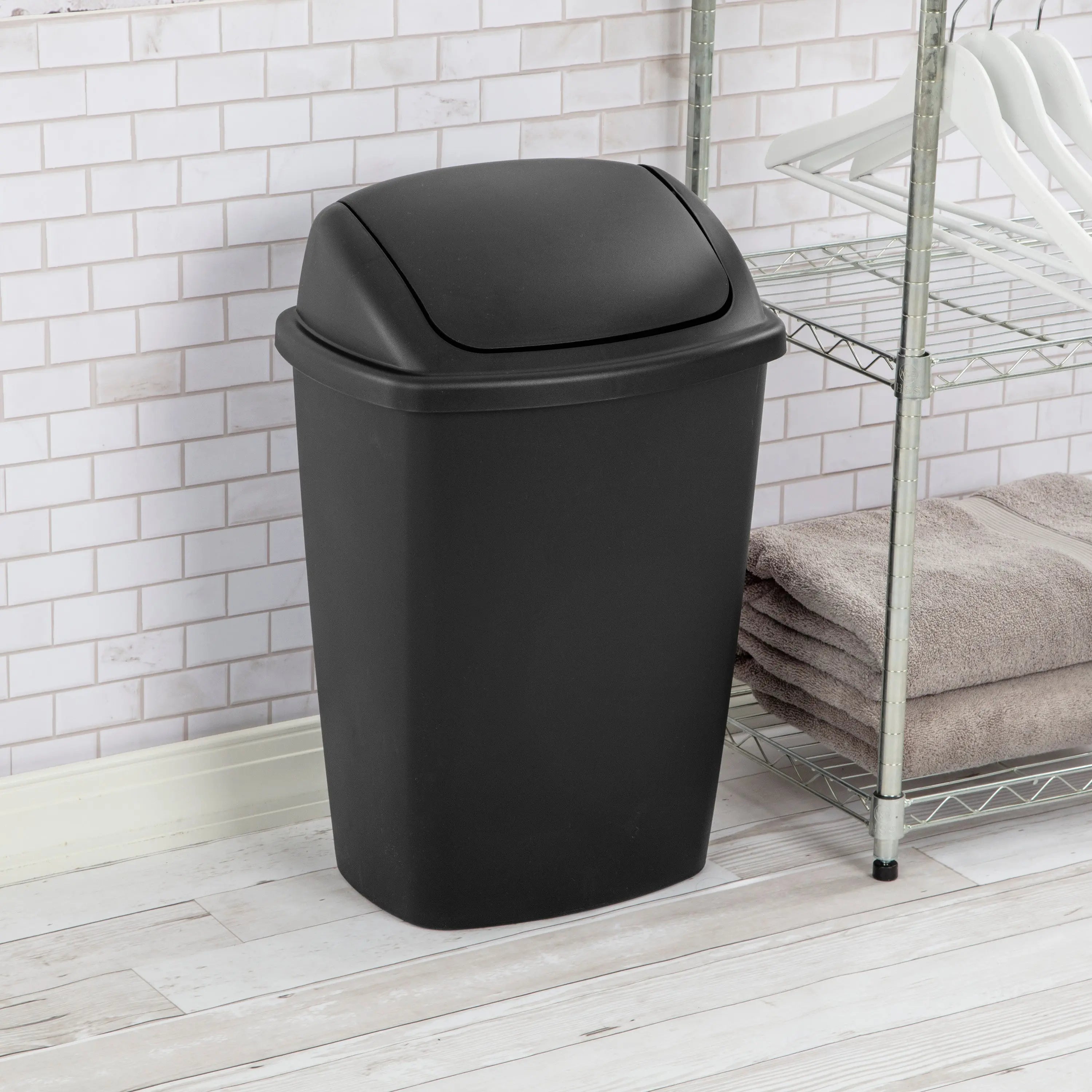 Sterilite 7.5 Gallon SwingTop Trash Can, Plastic, Kitchen, Black Trash Can Hand C Mart