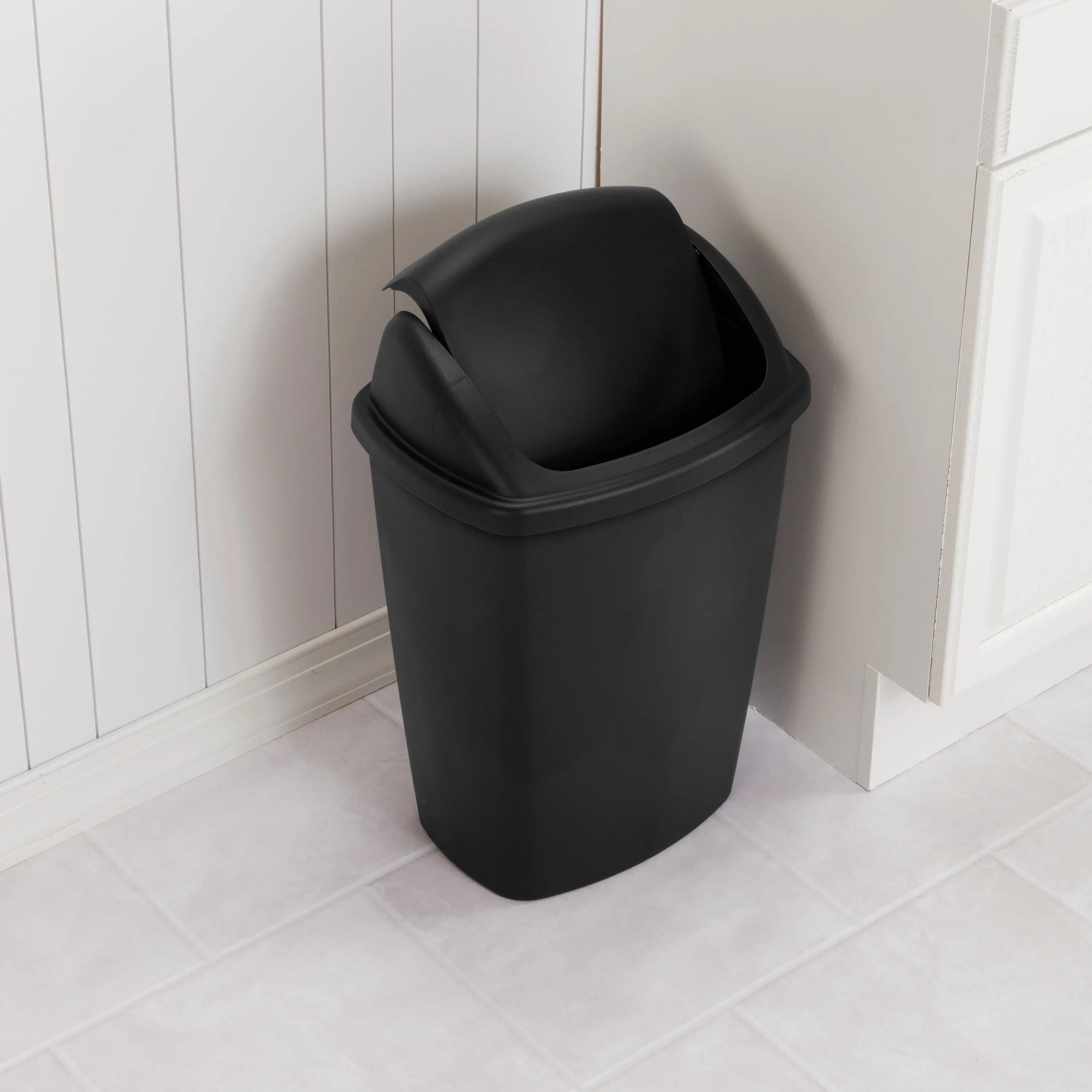 Sterilite 7.5 Gallon SwingTop Trash Can, Plastic, Kitchen, Black Trash Can Hand C Mart