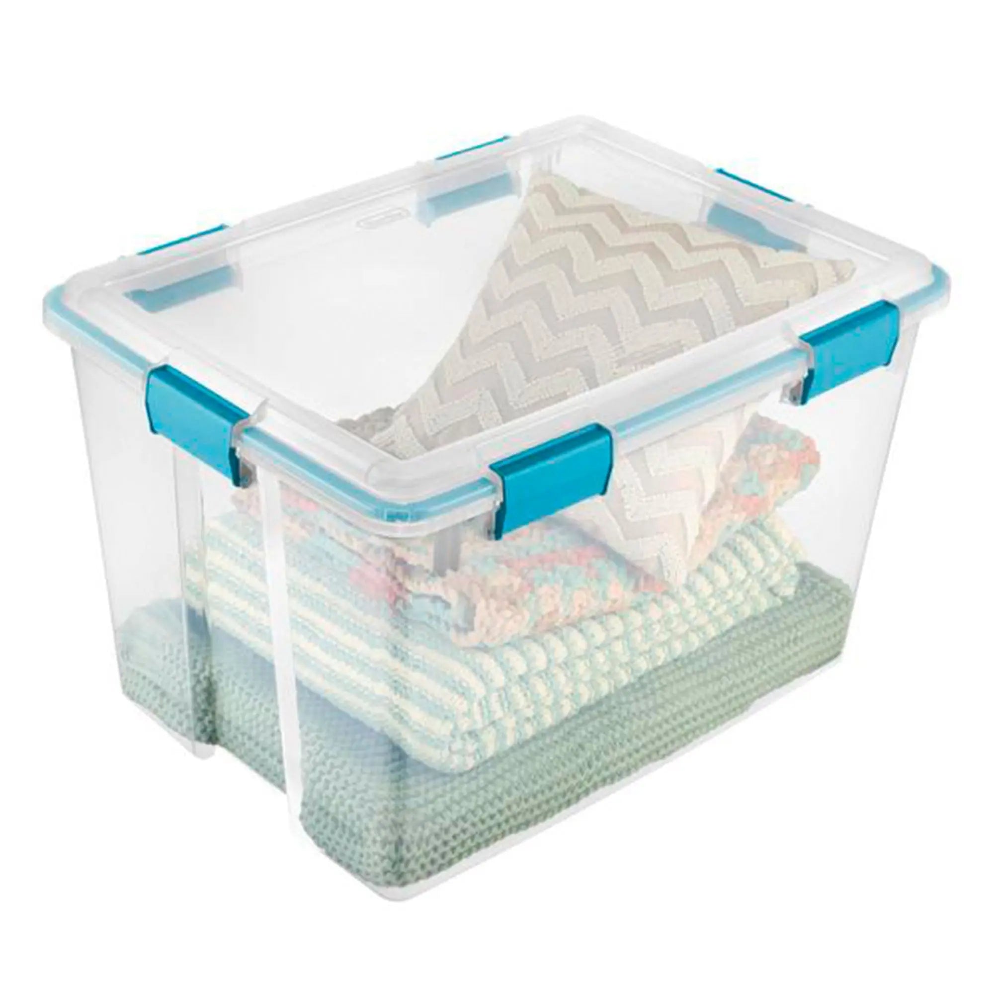 Sterilite 80-Quart Clear Plastic Stackable Storage Bin w/ Clear Gasket Latch Lid Hand C Mart