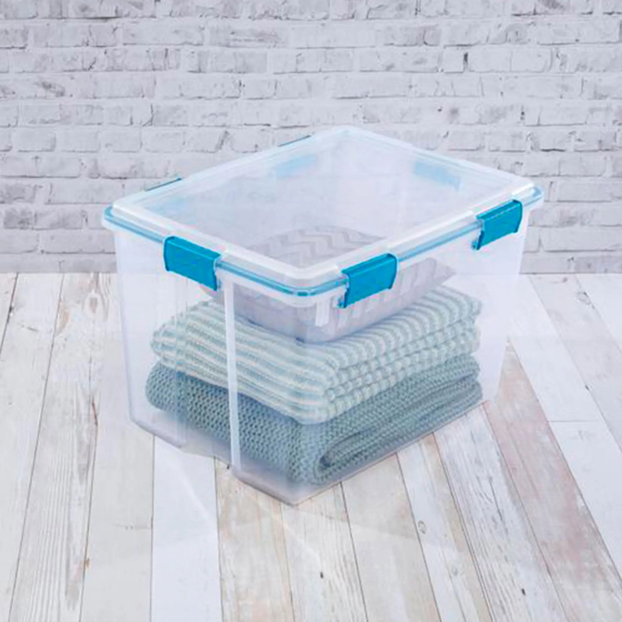 Sterilite 80-Quart Clear Plastic Stackable Storage Bin w/ Clear Gasket Latch Lid Hand C Mart