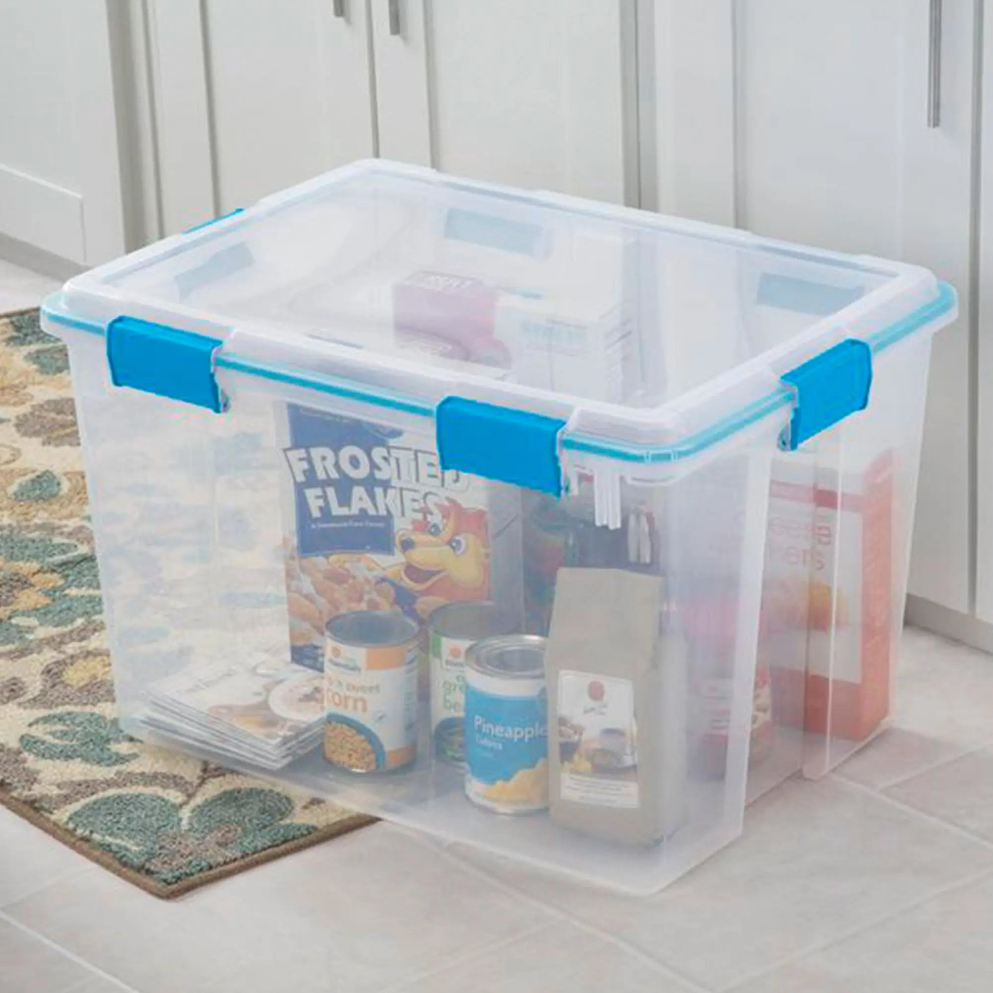 Sterilite 80-Quart Clear Plastic Stackable Storage Bin w/ Clear Gasket Latch Lid Hand C Mart