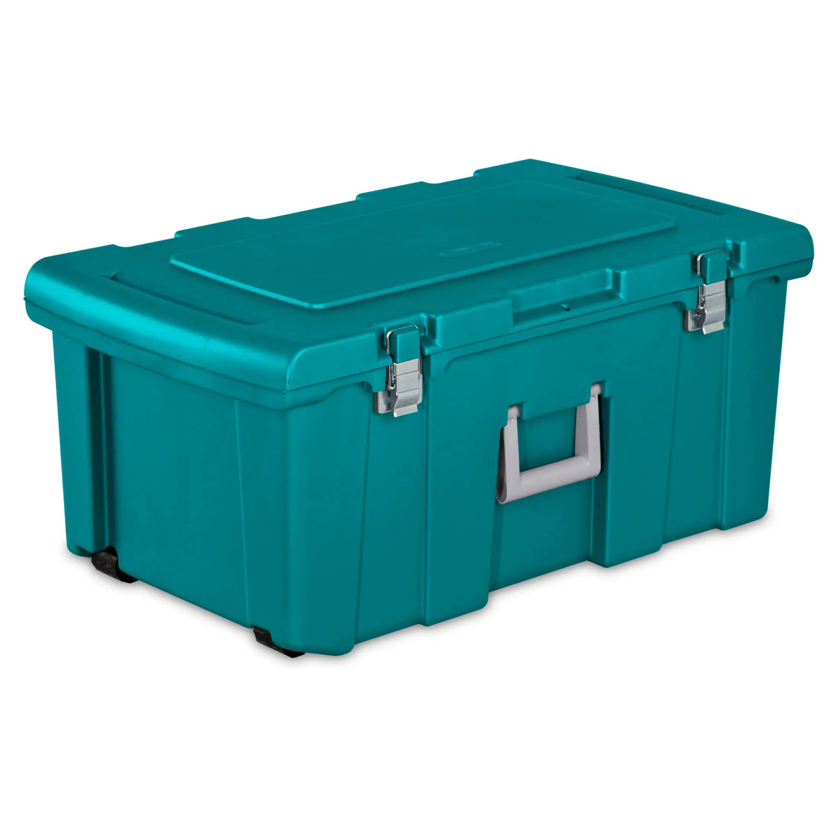 Sterilite Footlocker Plastic in Teal Sachet with wheels and handles
