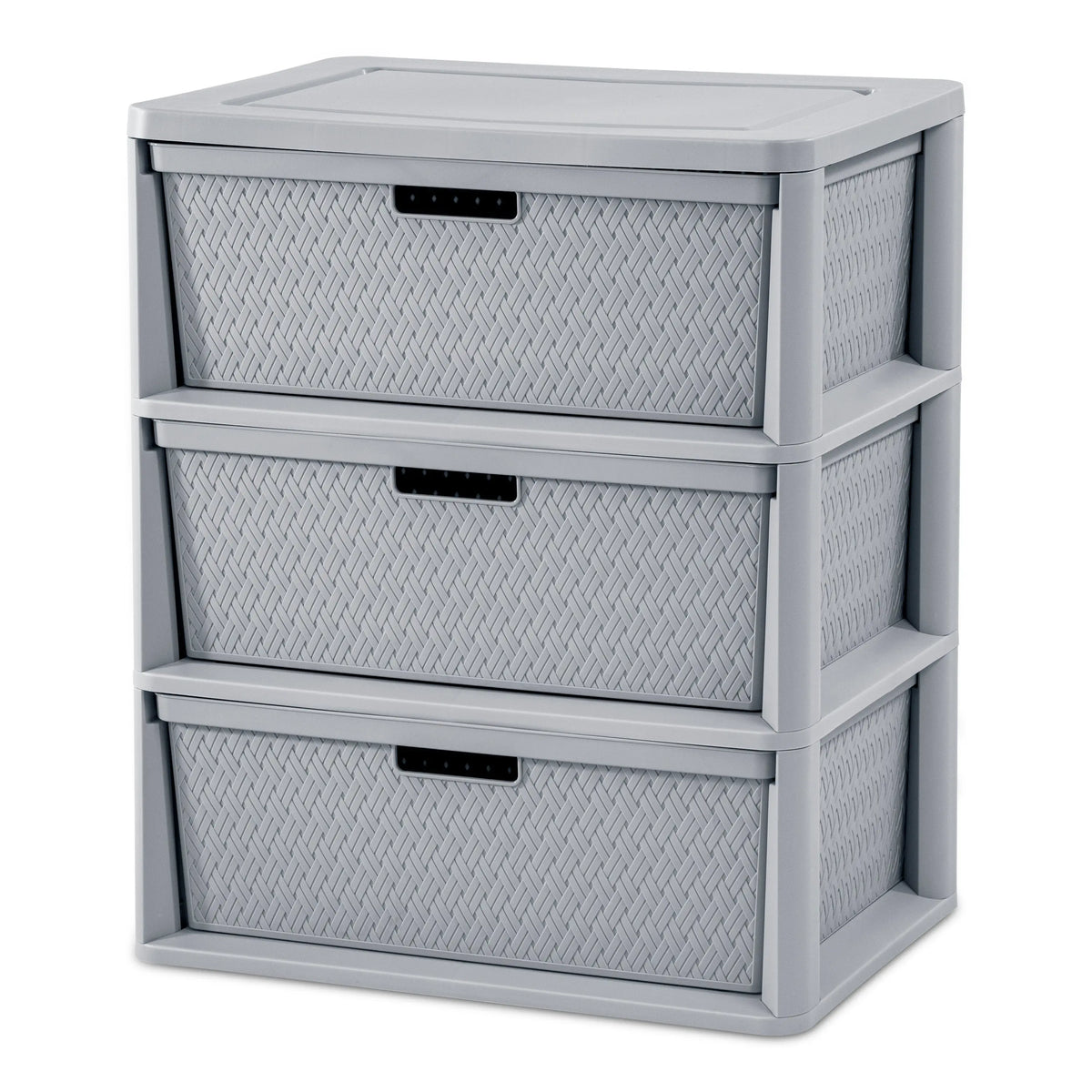 Sterilite Wide 3 Drawer Cross-Weave Tower Cement with opaque drawers
