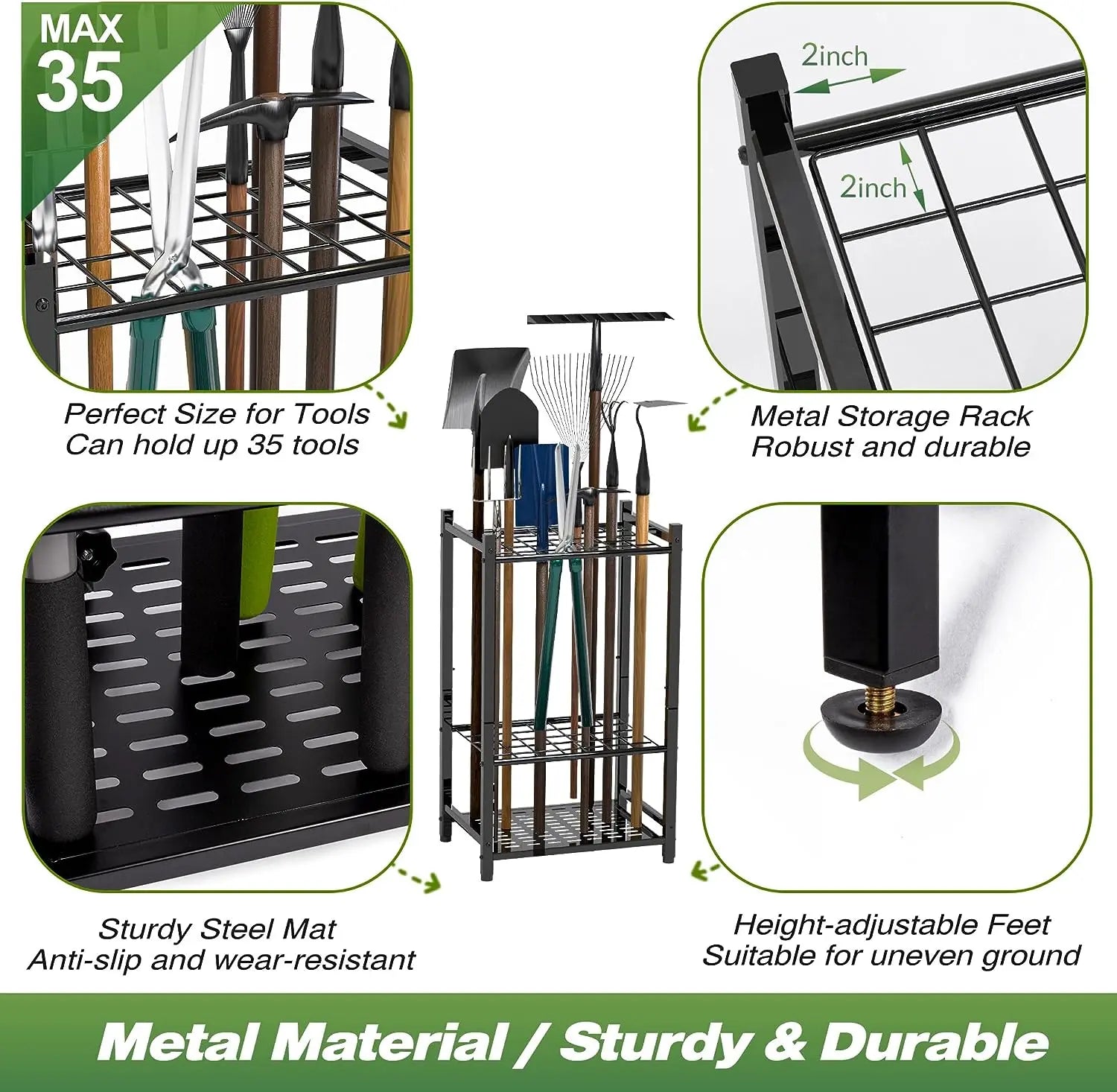 Sttoraboks Garden Tool Organizer, Yard Tool Tower Rack for Garage Organization and Storage Hand C Mart