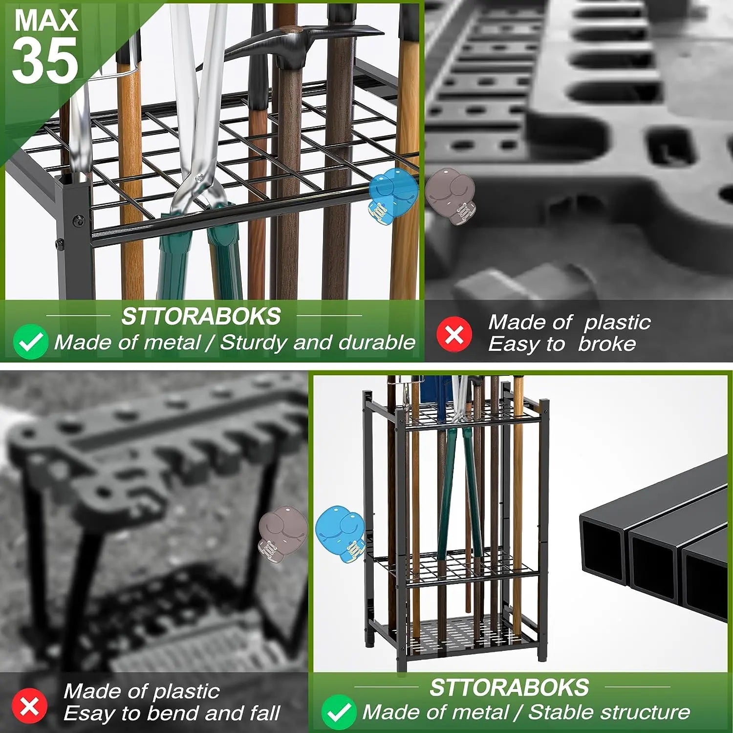 Sttoraboks Garden Tool Organizer, Yard Tool Tower Rack for Garage Organization and Storage Hand C Mart