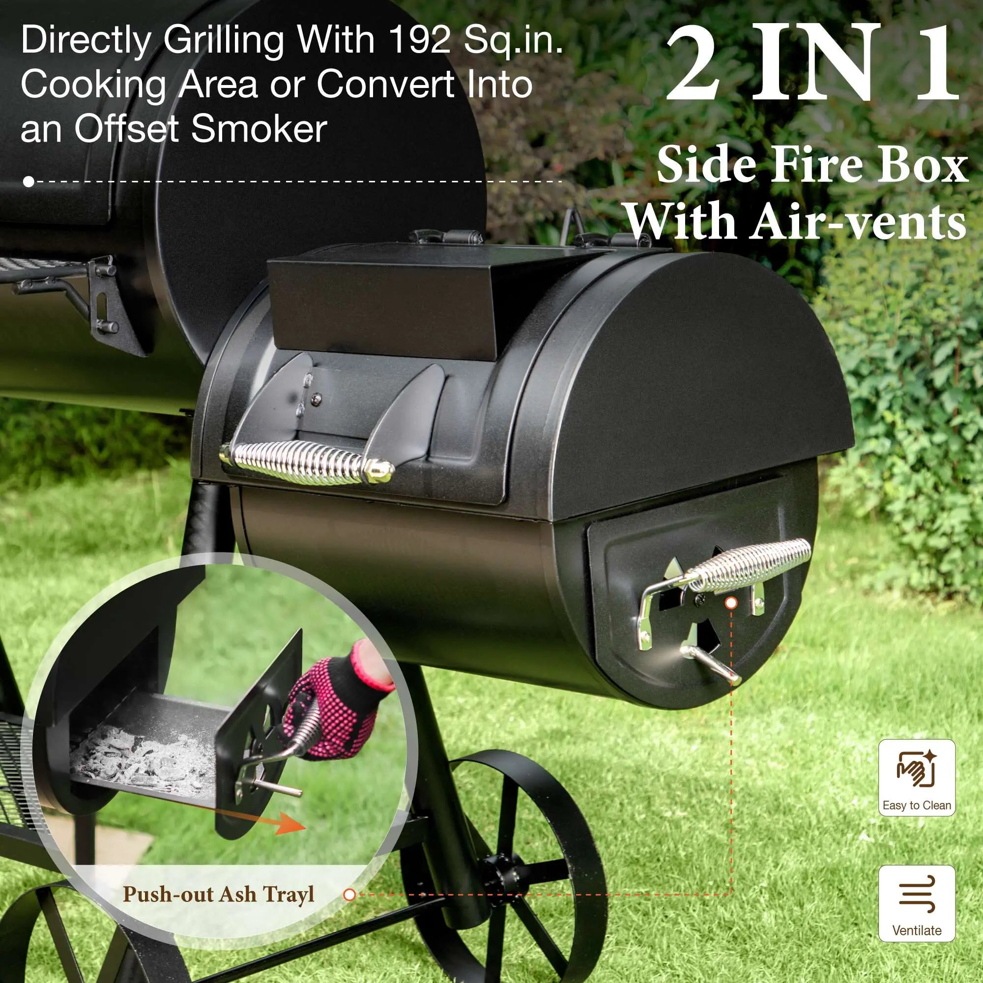 Summit Living Charcoal Grill with Offset Smoker 941 sq.in. Extra Large BBQ Grill Black Hand C Mart